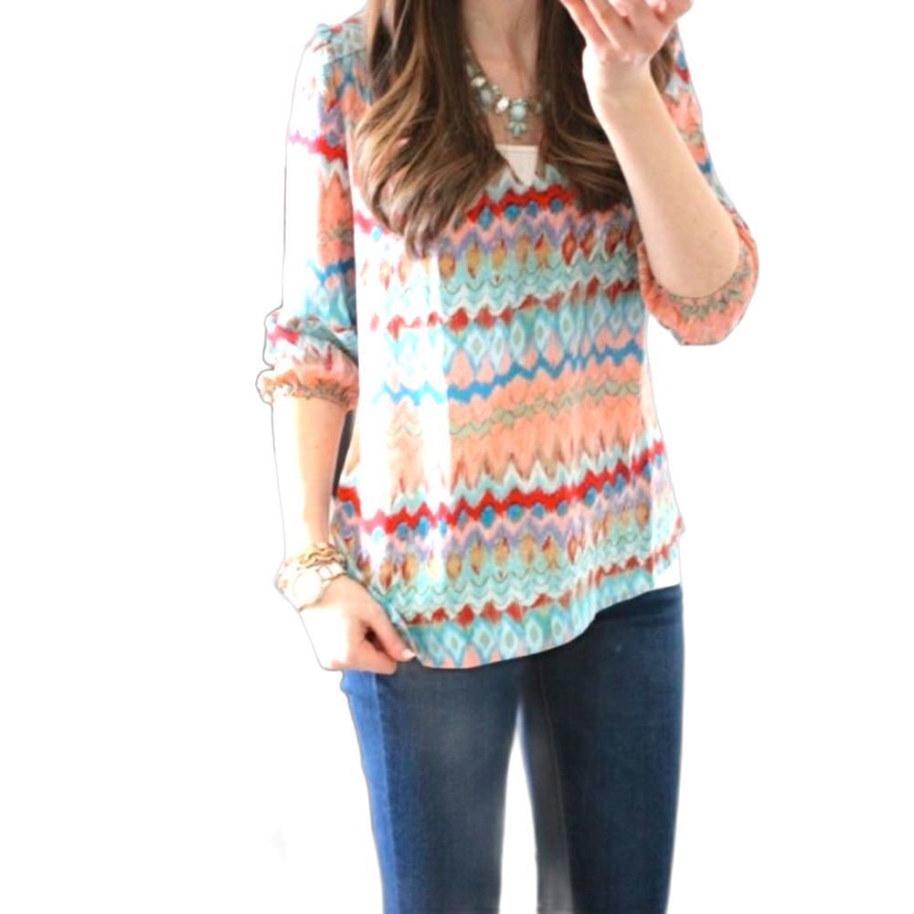 Amour Vert Gazele Abstract Print Silk Blouse Size XS